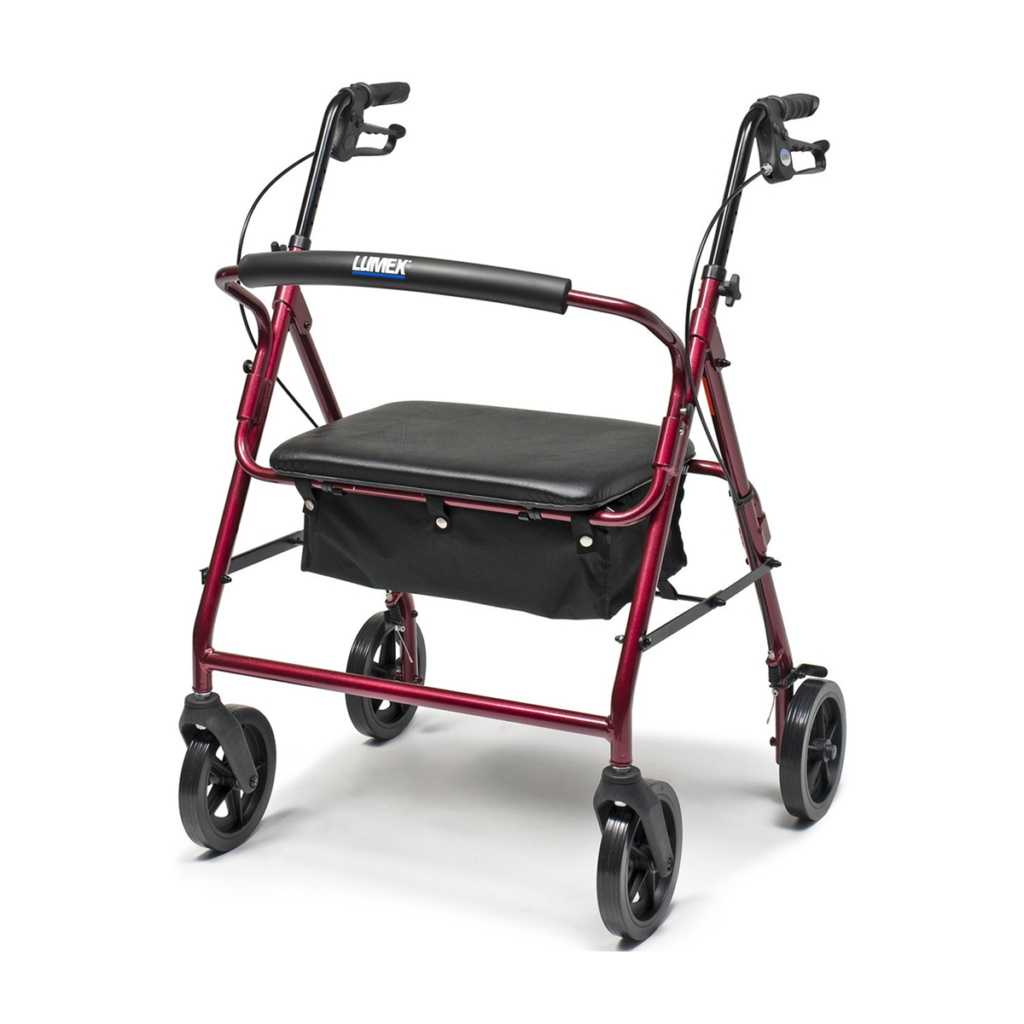 Bariatric Walk About Rollator with Seat and Basket-RED
